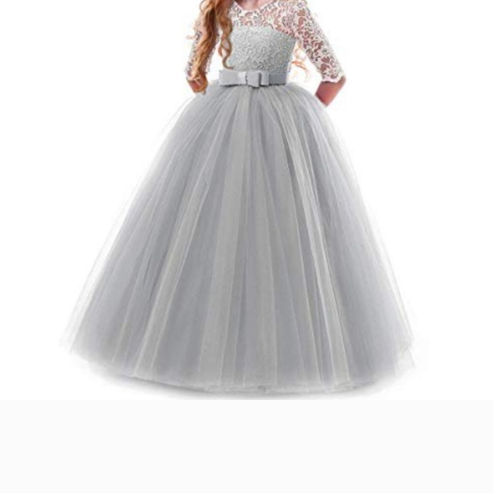 Elegant Gray Lace Kids Dress